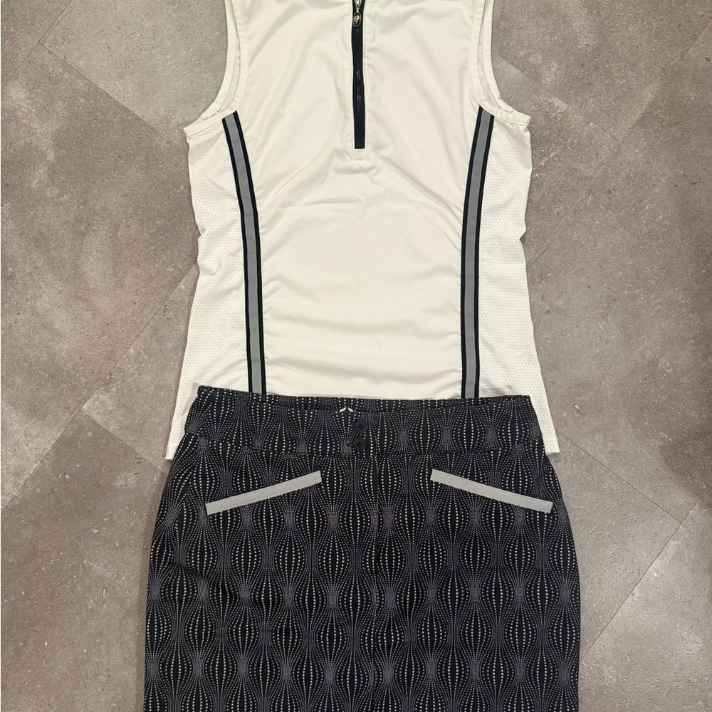 Elegant Black and White Patterned Skirt & Sleeveless Polo Golf Set Size XS
